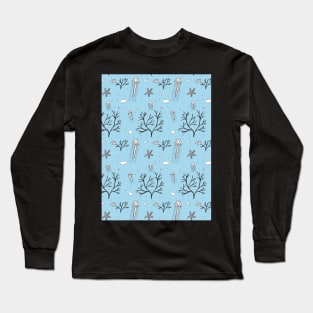 Underwater Pattern with Jellyfish with a blue background. Long Sleeve T-Shirt